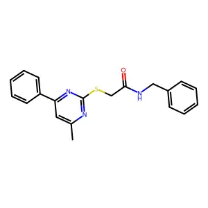 N-benzyl-2-((4-methyl-6-phenylpyrimidin-2-yl)thio)acetamide structure