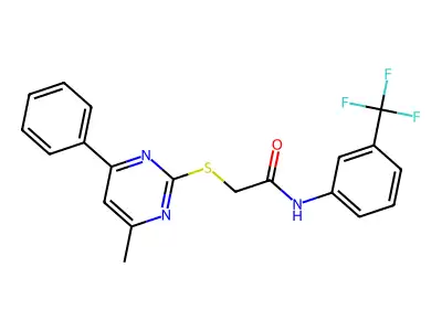 2-((4-methyl-6-phenylpyrimidin-2-yl)thio)-N-(3-(trifluoromethyl)phenyl)acetamide structure