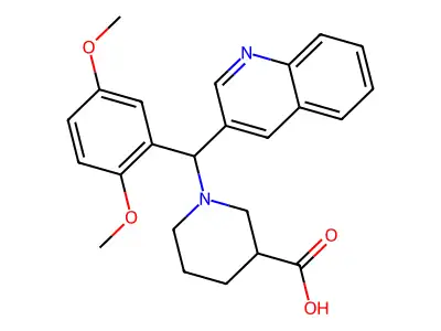1-[(2,5-Dimethoxyphenyl)(quinolin-3-yl)methyl]piperidine-3-carboxylic acid structure