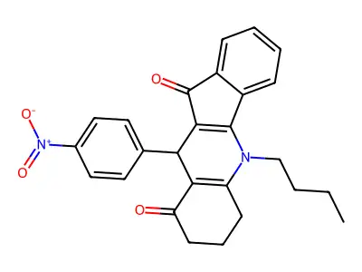 5-butyl-10-(4-nitrophenyl)-6,7,8,10-tetrahydro-5H-indeno[1,2-b]quinoline-9,11-dione structure