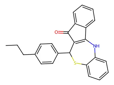 6-(4-propylphenyl)-6,12-dihydro-5H-benzo[b]indeno[1,2-e][1,4]thiazepin-5-one structure