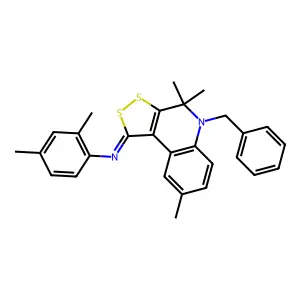 N-[(1E)-5-benzyl-4,4,8-trimethyl-4,5-dihydro-1H-[1,2]dithiolo[3,4-c]quinolin-1-ylidene]-2,4-dimethylaniline structure