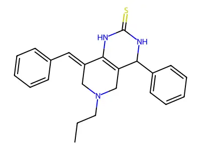 (8E)-8-benzylidene-4-phenyl-6-propyl-3,4,5,7-tetrahydro-1H-pyrido[4,3-d]pyrimidine-2-thione structure