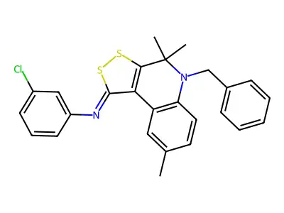 5-benzyl-N-(3-chlorophenyl)-4,4,8-trimethyldithiolo[3,4-c]quinolin-1-imine structure