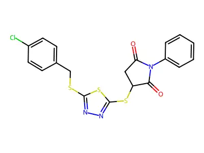 3-({5-[(4-chlorobenzyl)sulfanyl]-1,3,4-thiadiazol-2-yl}sulfanyl)-1-phenylpyrrolidine-2,5-dione structure