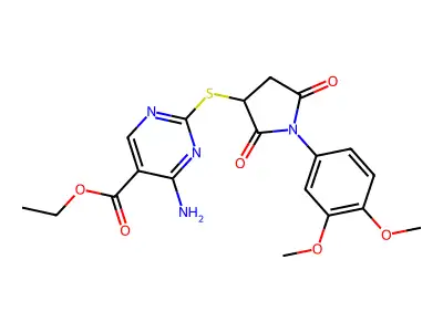 ethyl 4-amino-2-{[1-(3,4-dimethoxyphenyl)-2,5-dioxo-3-pyrrolidinyl]thio}-5-pyrimidinecarboxylate structure