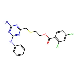 2-({[4-amino-6-(phenylamino)-1,3,5-triazin-2-yl]methyl}sulfanyl)ethyl 2,4-dichlorobenzoate structure