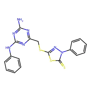 5-({[4-amino-6-(phenylamino)-1,3,5-triazin-2-yl]methyl}sulfanyl)-3-phenyl-1,3,4-thiadiazole-2(3H)-thione structure