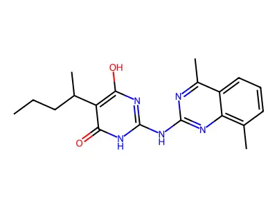 2-[(4,8-Dimethylquinazolin-2-yl)amino]-5-(pentan-2-yl)pyrimidine-4,6-diol structure