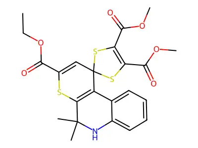 3'-ethyl 4,5-dimethyl 5',5'-dimethyl-5',6'-dihydrospiro[1,3-dithiole-2,1'-thiopyrano[2,3-c]quinoline]-3',4,5-tricarboxylate structure
