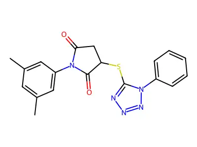 1-(3,5-dimethylphenyl)-3-[(1-phenyl-1H-tetrazol-5-yl)sulfanyl]pyrrolidine-2,5-dione structure