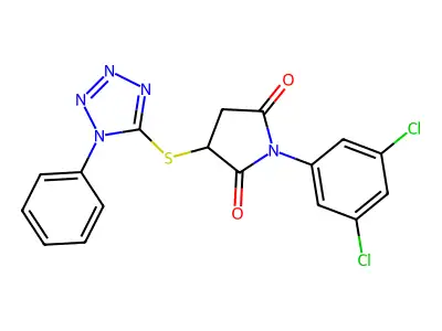 1-(3,5-dichlorophenyl)-3-[(1-phenyl-1H-tetrazol-5-yl)sulfanyl]pyrrolidine-2,5-dione structure