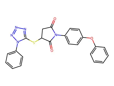 1-(4-phenoxyphenyl)-3-[(1-phenyl-1H-tetrazol-5-yl)sulfanyl]pyrrolidine-2,5-dione structure