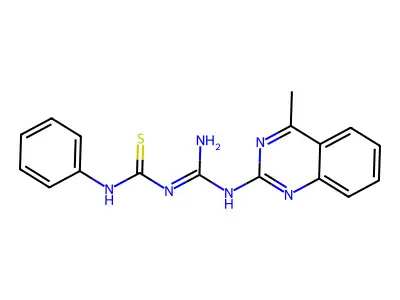 1-[amino-[(4-methylquinazolin-2-yl)amino]methylidene]-3-phenylthiourea structure