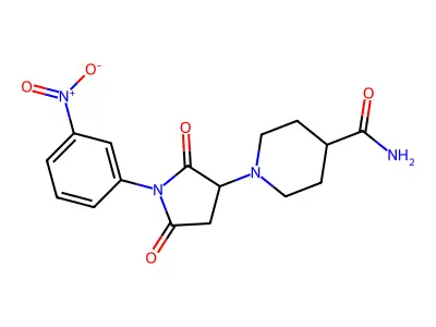 1-[1-(3-Nitrophenyl)-2,5-dioxopyrrolidin-3-yl]piperidine-4-carboxamide structure