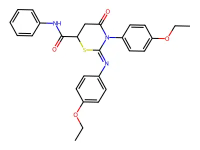 (2E)-3-(4-ethoxyphenyl)-2-[(4-ethoxyphenyl)imino]-4-oxo-N-phenyl-1,3-thiazinane-6-carboxamide structure