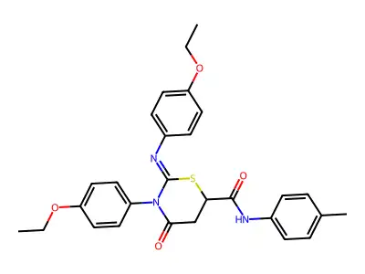 (2E)-3-(4-ethoxyphenyl)-2-[(4-ethoxyphenyl)imino]-N-(4-methylphenyl)-4-oxo-1,3-thiazinane-6-carboxamide structure