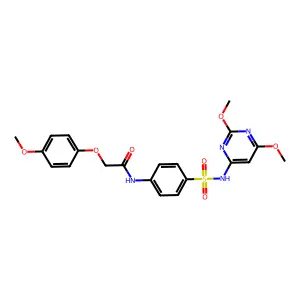 N-(4-{[(2,6-dimethoxy-4-pyrimidinyl)amino]sulfonyl}phenyl)-2-(4-methoxyphenoxy)acetamide structure