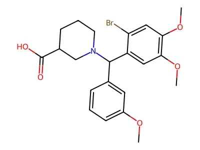 1-[(2-Bromo-4,5-dimethoxyphenyl)(3-methoxyphenyl)methyl]piperidine-3-carboxylic acid structure