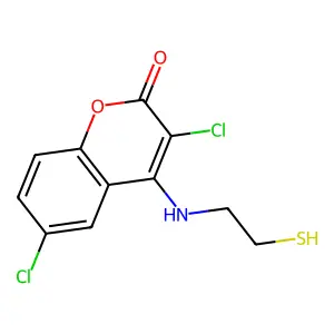 3,6-Dichloro-4-[(2-sulfanylethyl)amino]-2H-1-benzopyran-2-one structure