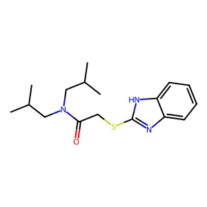 2-(1H-benzimidazol-2-ylsulfanyl)-N,N-bis(2-methylpropyl)acetamide structure