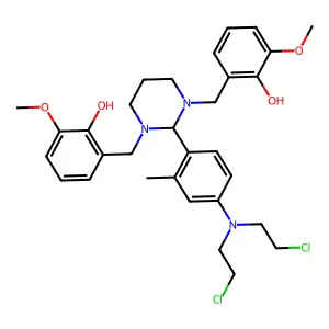 2-[[2-[4-[bis(2-chloroethyl)amino]-2-methylphenyl]-3-[(2-hydroxy-3-methoxyphenyl)methyl]-1,3-diazinan-1-yl]methyl]-6-methoxyphenol structure