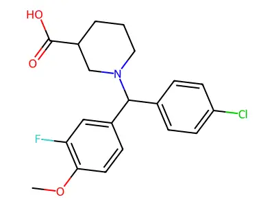1-[(4-Chlorophenyl)(3-fluoro-4-methoxyphenyl)methyl]piperidine-3-carboxylic acid structure