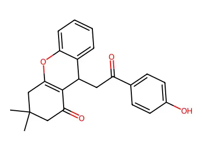 9-[2-(4-hydroxyphenyl)-2-oxoethyl]-3,3-dimethyl-2,3,4,9-tetrahydro-1H-xanthen-1-one structure
