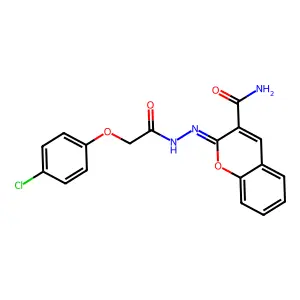 2-[[2-(4-Chlorophenoxy)acetyl]hydrazinylidene]chromene-3-carboxamide structure