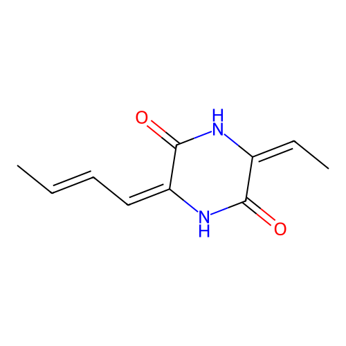 3-But-2-enylidene-6-ethylidenepiperazine-2,5-dione structure