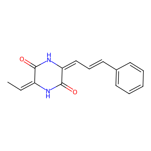 (3E,6E)-3-Ethylidene-6-[(2E)-3-phenylprop-2-en-1-ylidene]piperazine-2,5-dione structure