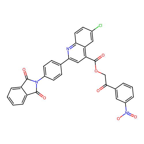 [2-(3-nitrophenyl)-2-oxoethyl] 6-chloro-2-[4-(1,3-dioxoisoindol-2-yl)phenyl]quinoline-4-carboxylate structure