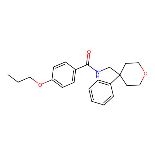 N-((4-phenyltetrahydro-2H-pyran-4-yl)methyl)-4-propoxybenzamide structure