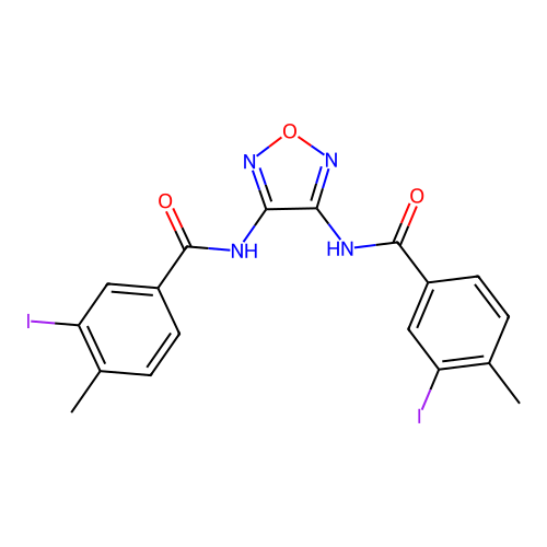 N,N'-1,2,5-oxadiazole-3,4-diylbis(3-iodo-4-methylbenzamide) structure