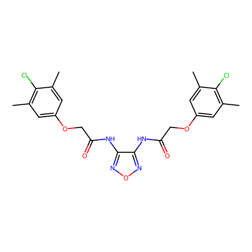 N,N'-1,2,5-oxadiazole-3,4-diylbis[2-(4-chloro-3,5-dimethylphenoxy)acetamide] structure