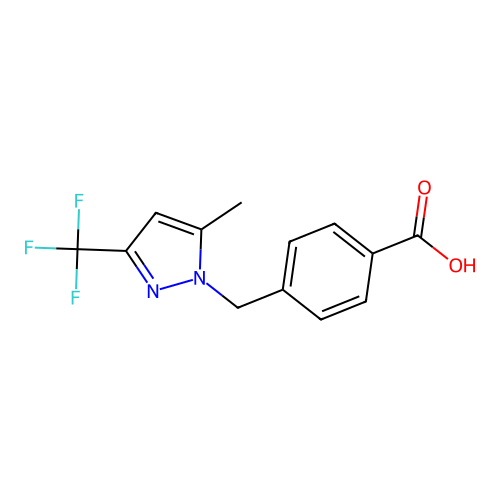 4-{[5-methyl-3-(trifluoromethyl)-1H-pyrazol-1-yl]methyl}benzoic acid structure