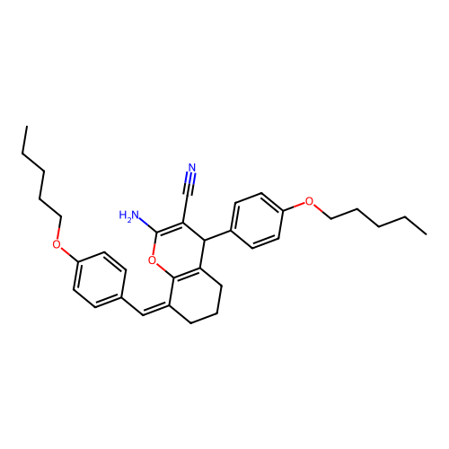 (8Z)-2-amino-4-(4-pentoxyphenyl)-8-[(4-pentoxyphenyl)methylidene]-4,5,6,7-tetrahydrochromene-3-carbonitrile structure