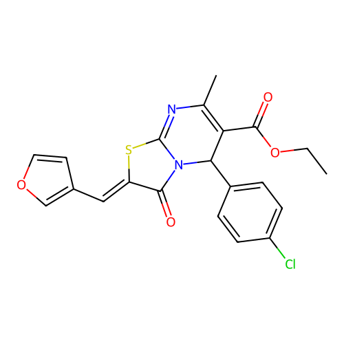 ethyl (2E)-5-(4-chlorophenyl)-2-[(furan-3-yl)methylidene]-7-methyl-3-oxo-2H,3H,5H-[1,3]thiazolo[3,2-a]pyrimidine-6-carboxylate structure