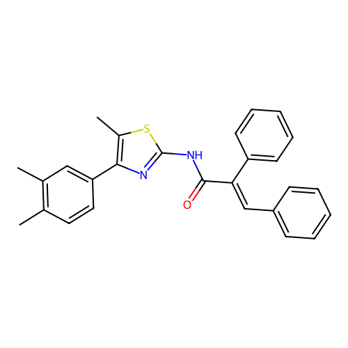 (E)-N-[4-(3,4-dimethylphenyl)-5-methyl-1,3-thiazol-2-yl]-2,3-diphenylprop-2-enamide structure