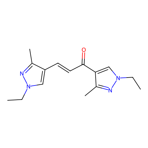 (E)-1,3-bis(1-ethyl-3-methylpyrazol-4-yl)prop-2-en-1-one structure