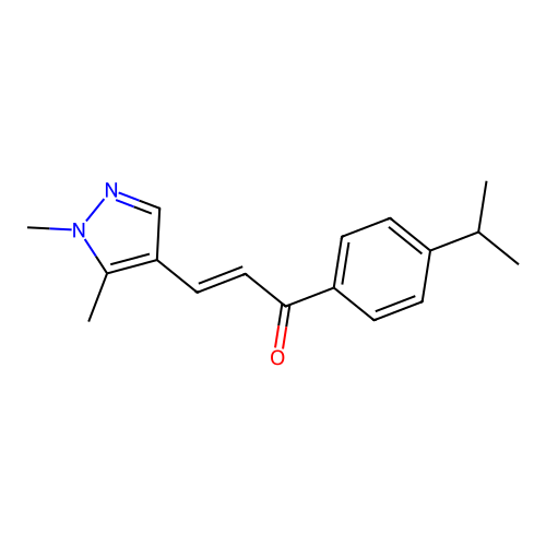 (E)-3-(1,5-dimethylpyrazol-4-yl)-1-(4-propan-2-ylphenyl)prop-2-en-1-one structure