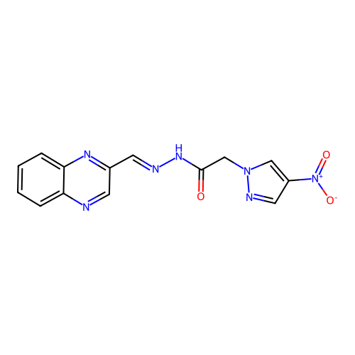 2-{4-nitro-1H-pyrazol-1-yl}-N'-(2-quinoxalinylmethylene)acetohydrazide structure