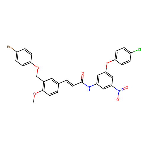 (E)-3-[3-[(4-bromophenoxy)methyl]-4-methoxyphenyl]-N-[3-(4-chlorophenoxy)-5-nitrophenyl]prop-2-enamide structure