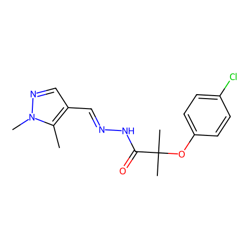 2-(4-chlorophenoxy)-N'-[(1,5-dimethyl-1H-pyrazol-4-yl)methylene]-2-methylpropanohydrazide structure