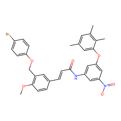 (E)-3-[3-[(4-bromophenoxy)methyl]-4-methoxyphenyl]-N-[3-nitro-5-(2,3,5-trimethylphenoxy)phenyl]prop-2-enamide structure
