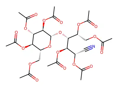[(2R,3R,4S,5R,6S)-3,4,5-triacetyloxy-6-[(1S,2R,3R,4R)-1,2,4,5-tetraacetyloxy-1-cyanopentan-3-yl]oxyoxan-2-yl]methyl acetate structure