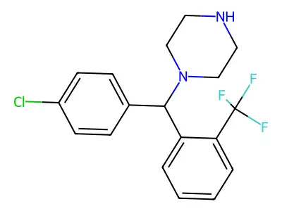 1-((4-Chlorophenyl)[2-(trifluoromethyl)phenyl]methyl)piperazine structure