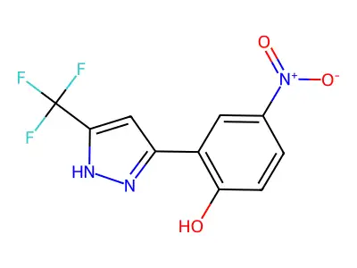 4-nitro-2-[5-(trifluoromethyl)-1H-pyrazol-3-yl]phenol structure