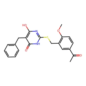 2-[(5-acetyl-2-methoxyphenyl)methylsulfanyl]-5-benzyl-4-hydroxy-1H-pyrimidin-6-one structure