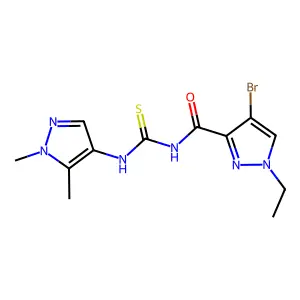 4-bromo-N-[(1,5-dimethylpyrazol-4-yl)carbamothioyl]-1-ethylpyrazole-3-carboxamide structure
